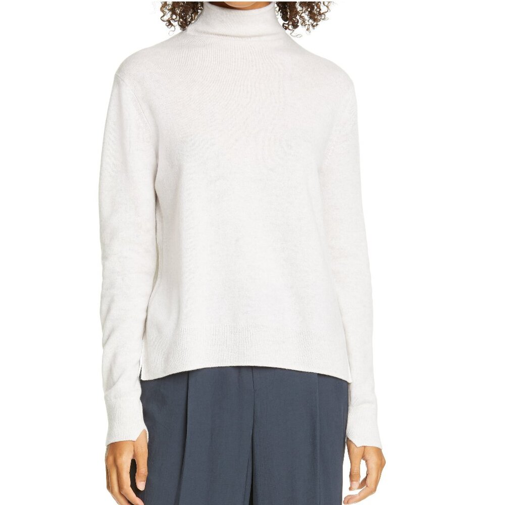 NWT Vince Wool & Cashmere Sweater, HEATHER WHITE, Mock neck, Lightweight